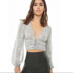 Forever 21 Floral Print Plaid Crop Top Size Small
